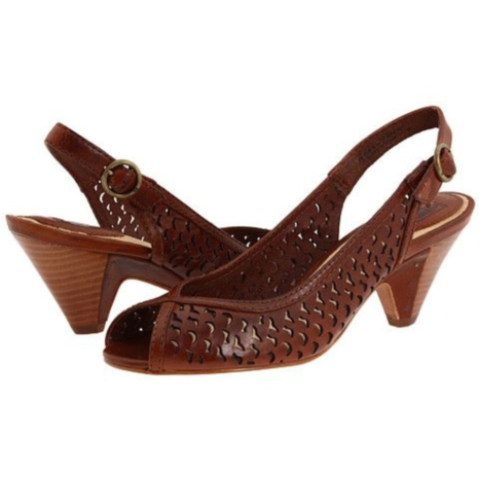 Frye Maya Cutout Slingback Pumps Brown Leather